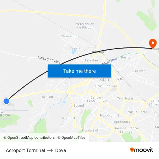 Aeroport Terminal to Deva map