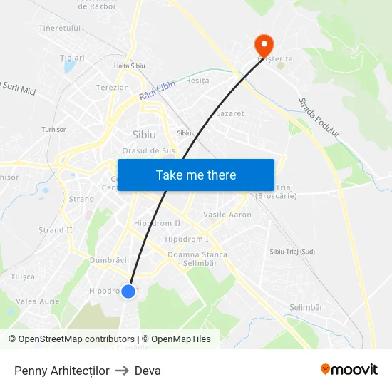 Penny Arhitecților to Deva map