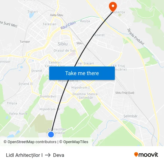 Lidl Arhitecților I to Deva map