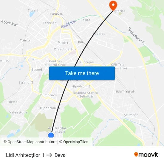 Lidl Arhitecților II to Deva map