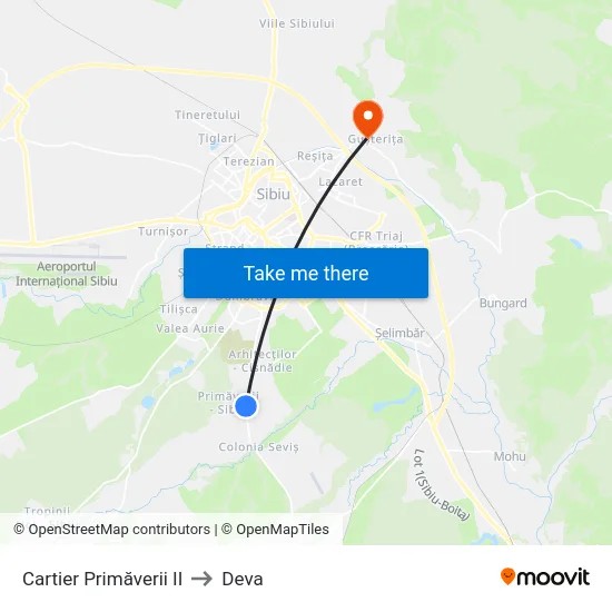 Cartier Primăverii II to Deva map