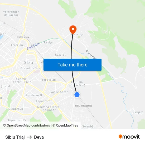 Sibiu Triaj to Deva map