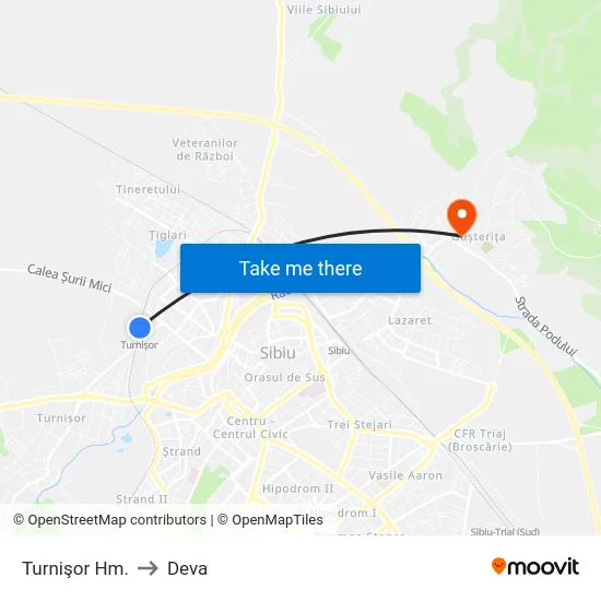 Turnişor Hm. to Deva map