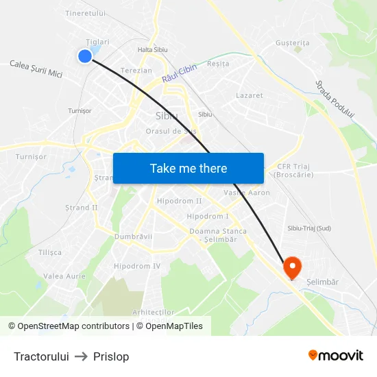 Tractorului to Prislop map