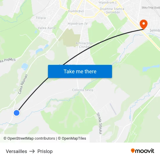 Versailles to Prislop map
