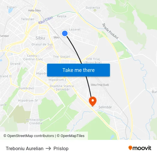 Treboniu Laurian to Prislop map
