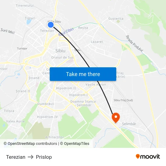 Terezian to Prislop map