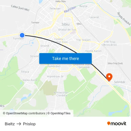 Bieltz to Prislop map