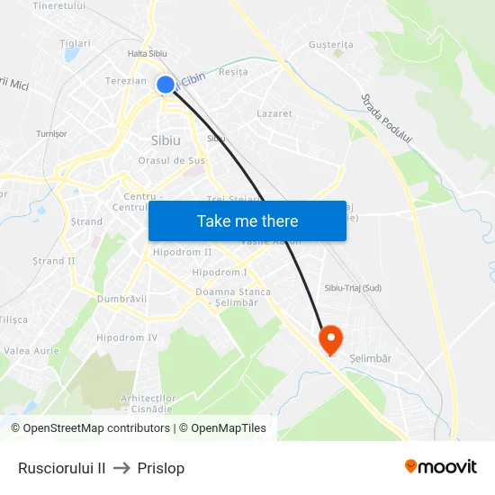 Rusciorului II to Prislop map