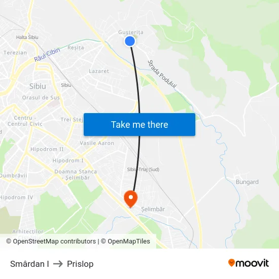 Smârdan I to Prislop map