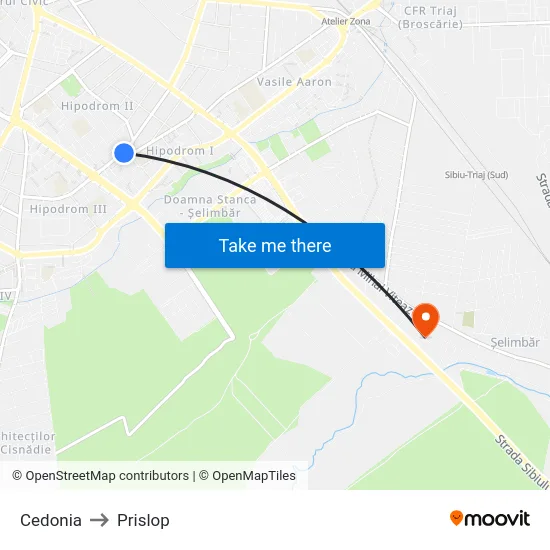 Cedonia to Prislop map