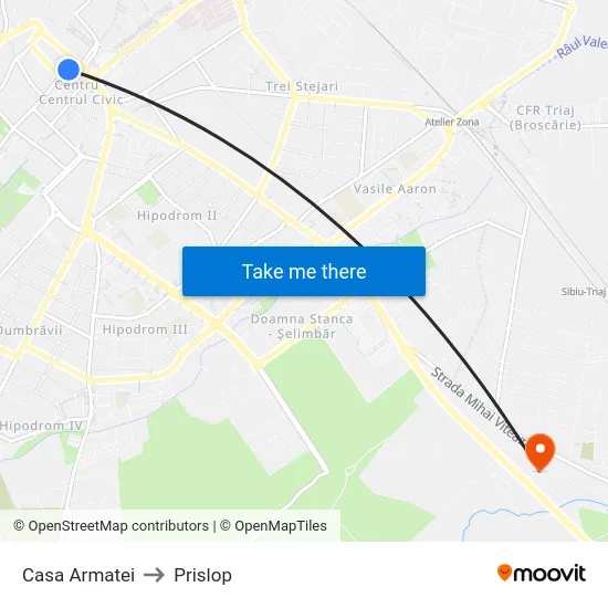 Casa Armatei to Prislop map