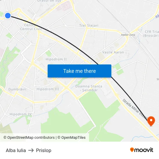 Alba Iulia to Prislop map