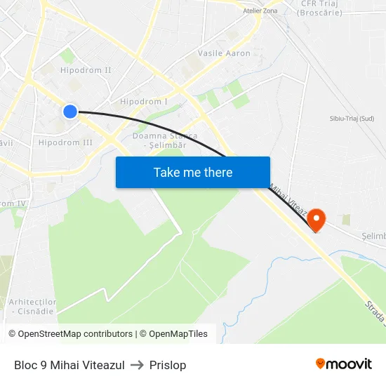Bloc 9 Mihai Viteazul to Prislop map