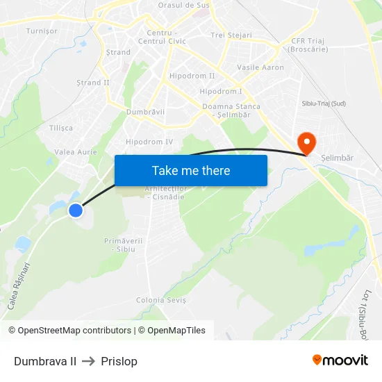 Dumbrava II to Prislop map