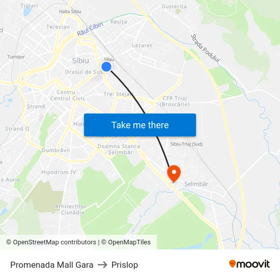 Promenada Mall Gara to Prislop map