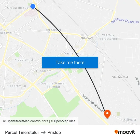 Parcul Tineretului to Prislop map