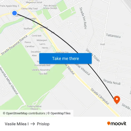 Vasile Milea I to Prislop map