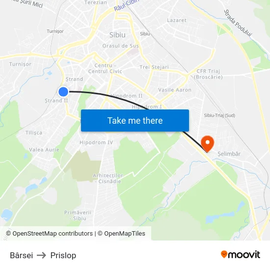 Bârsei to Prislop map