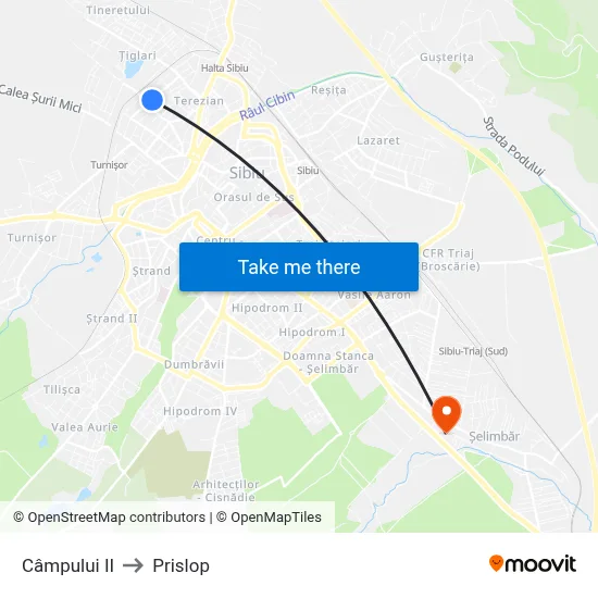 Câmpului II to Prislop map