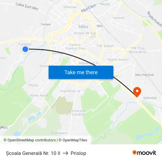 Școala Generală Nr. 10 II to Prislop map