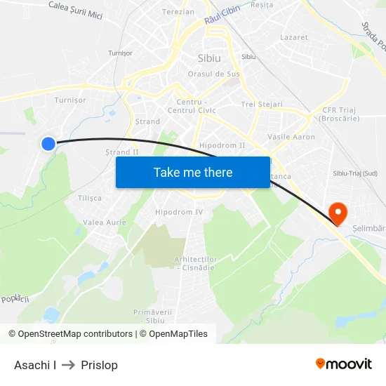 Asachi I to Prislop map