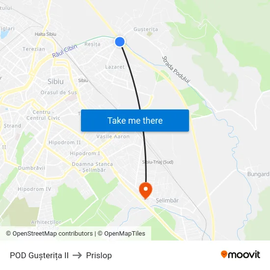 POD Gușterița II to Prislop map
