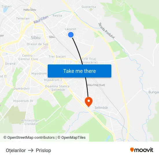 Oțelarilor to Prislop map