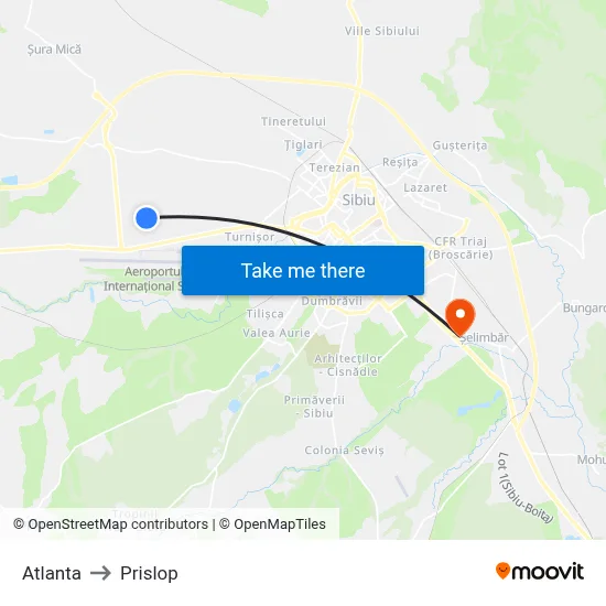 Atlanta to Prislop map