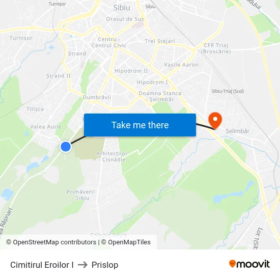 Cimitirul Eroilor I to Prislop map