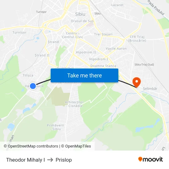 Theodor Mihaly I to Prislop map