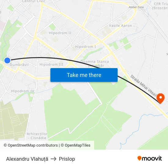 Alexandru Vlahuță to Prislop map