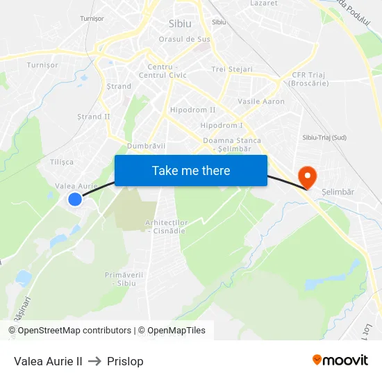 Valea Aurie II to Prislop map