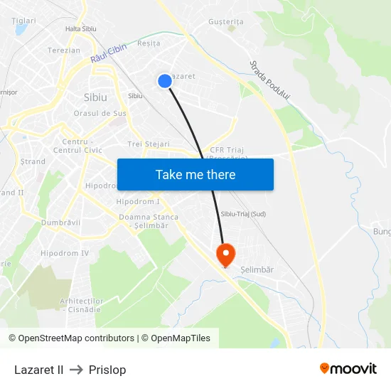 Lazaret II to Prislop map