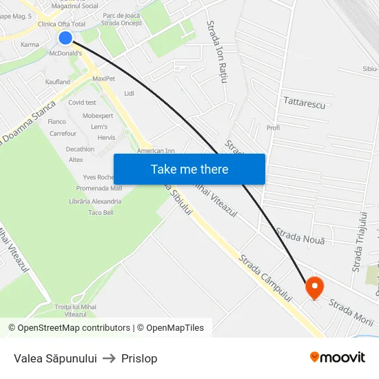 Valea Săpunului to Prislop map