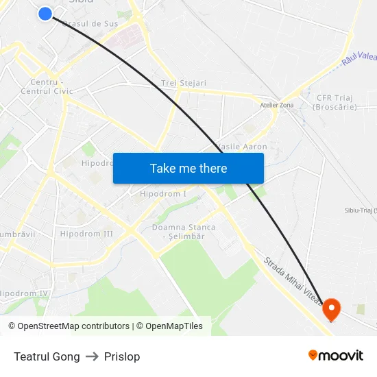 Teatrul Gong to Prislop map