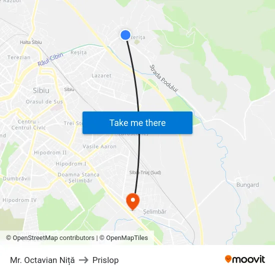 Mr. Octavian Niță to Prislop map