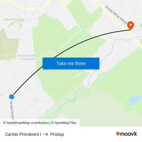 Cartier Primăverii I to Prislop map