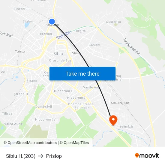 Sibiu H.(203) to Prislop map