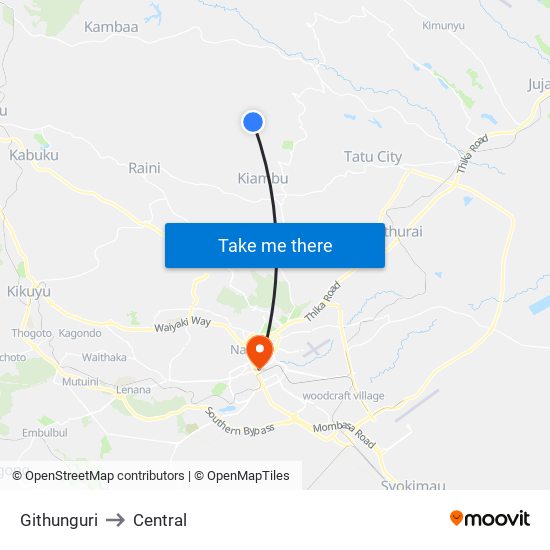 Githunguri to Central map