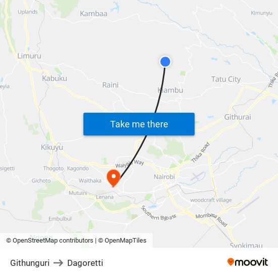 Githunguri to Dagoretti map