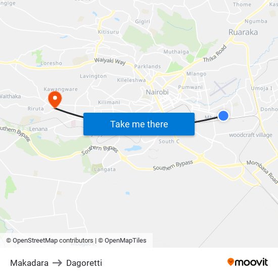 Makadara to Dagoretti map