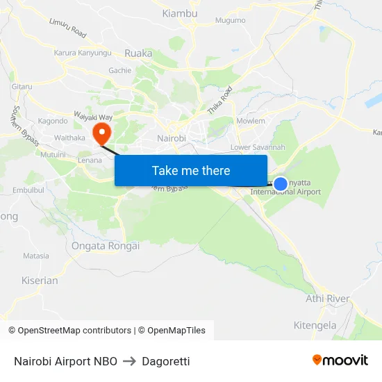 Nairobi Airport NBO to Dagoretti map