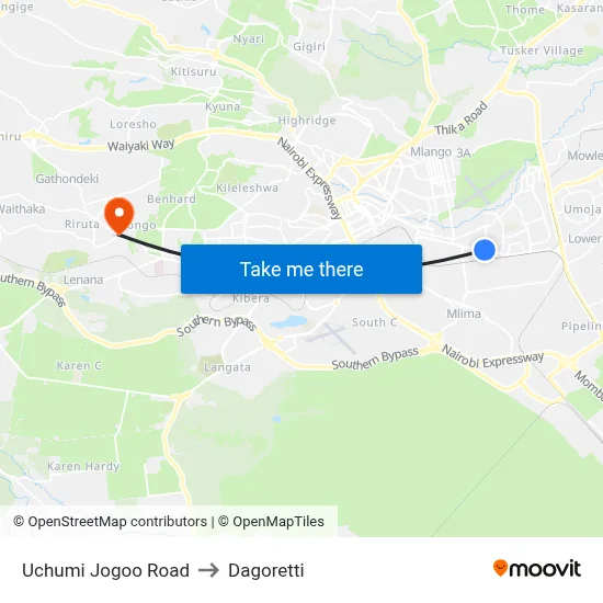 Uchumi Jogoo Road to Dagoretti map