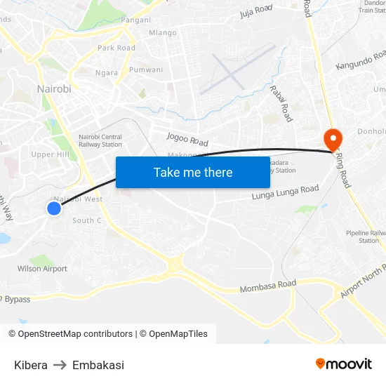 Kibera to Embakasi map