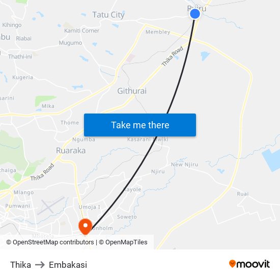 Thika to Embakasi map