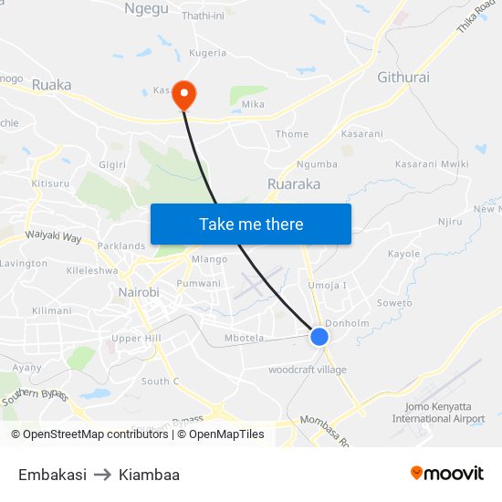 Embakasi to Kiambaa map