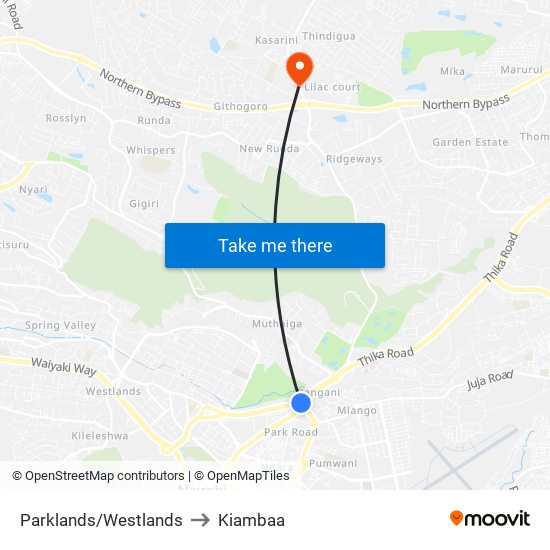 Parklands/Westlands to Kiambaa map