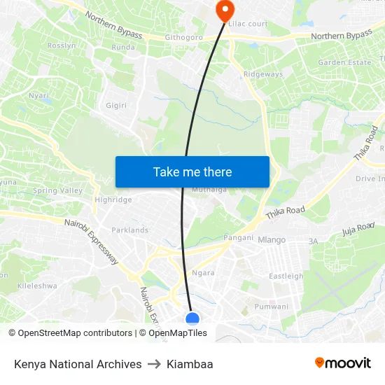 Kenya National Archives to Kiambaa map