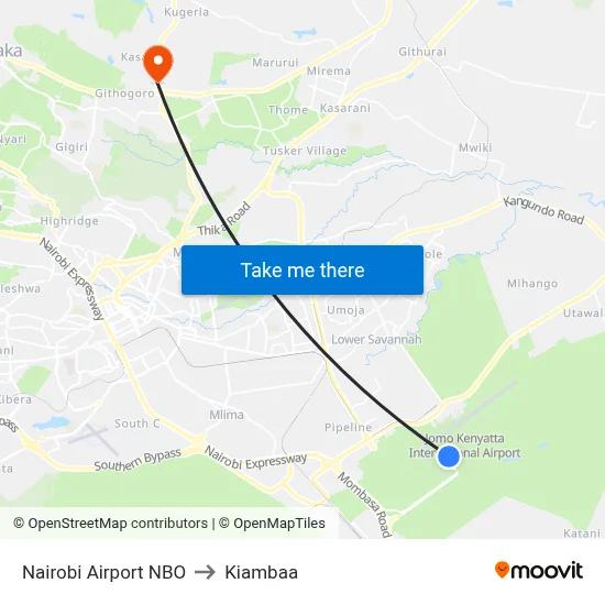 Nairobi Airport NBO to Kiambaa map